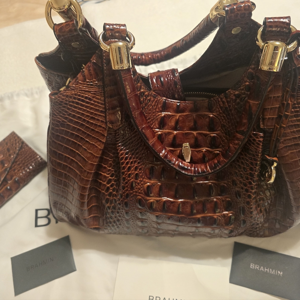 Brahmin Elisa Pecan Melbourne Dust Cover + Wallet Brand New